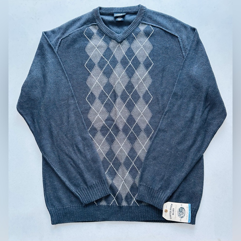 NEW Canyon River Blues Gray Argyle Sweater XL